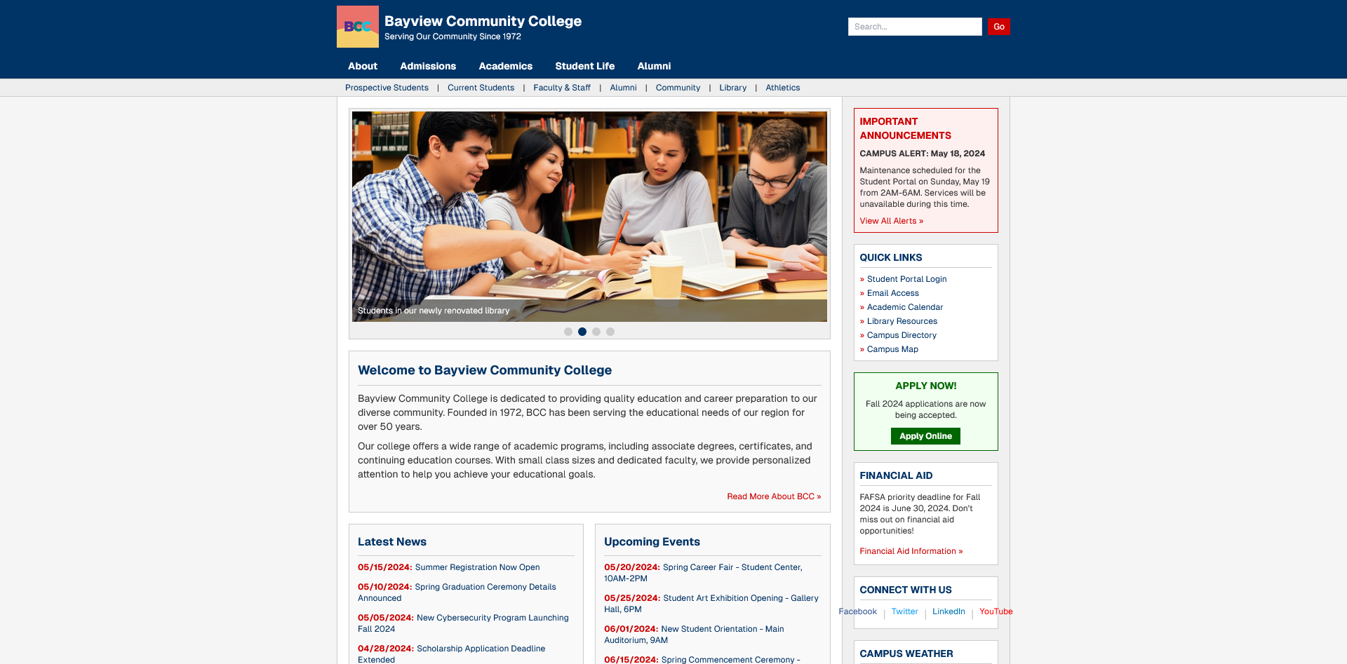 The original website was structured as a traditional information repository with department-focused navigation and limited interactive elements.