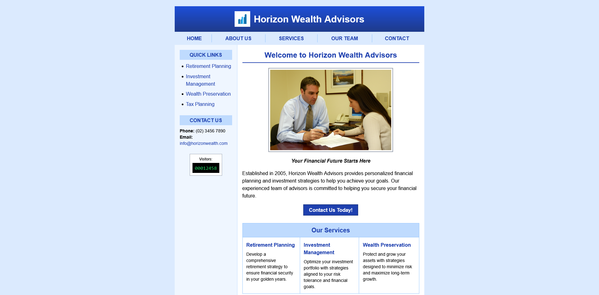 Website before the redesign - Traditional financial services design lacking warmth and differentiation from competitors