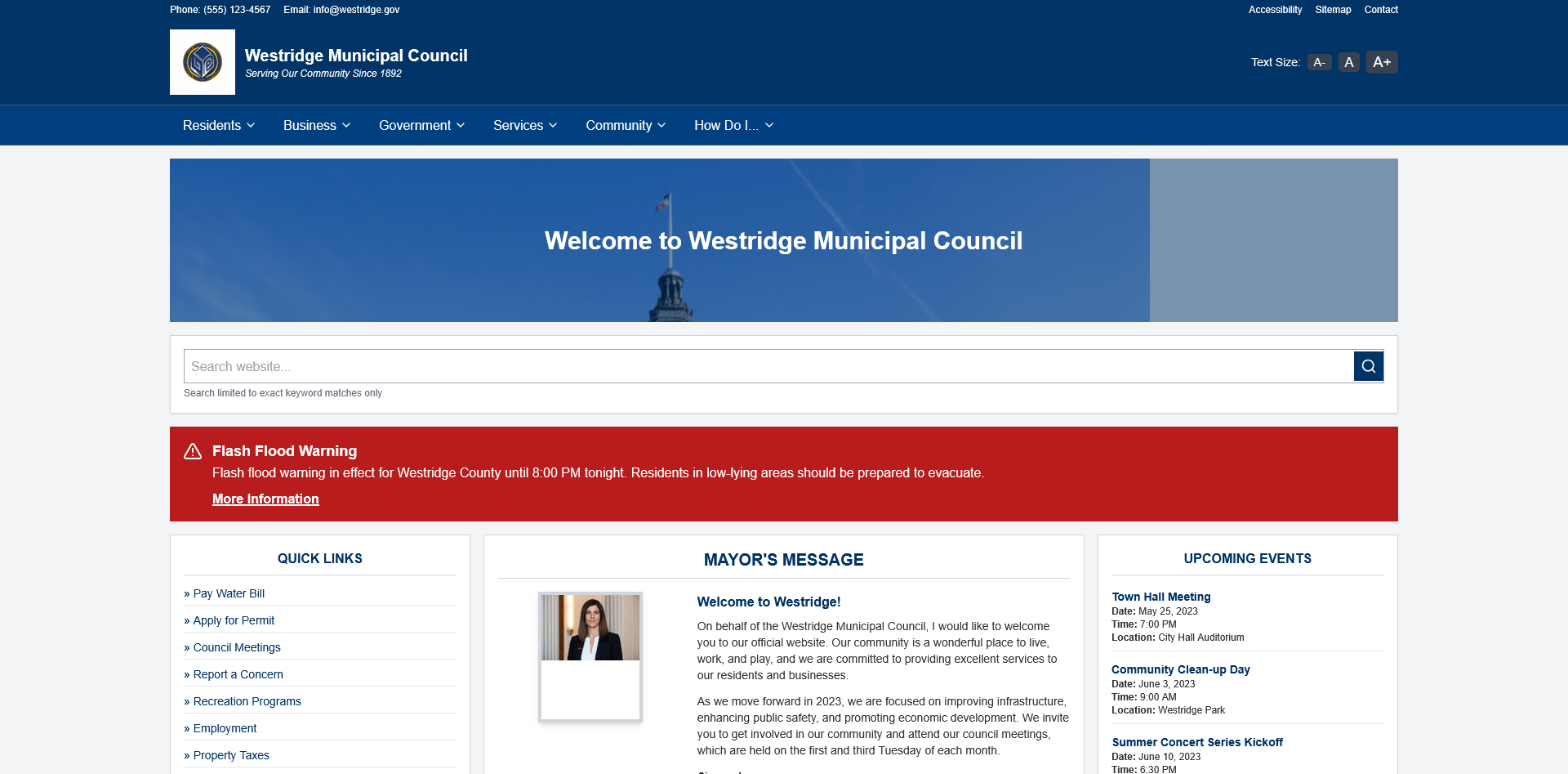 Website before the redesign - Traditional department-based structure with limited self-service capabilities and poor mobile responsiveness